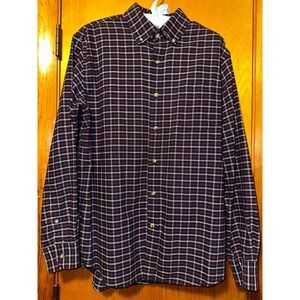 St Johns Bay Plaid Button Down Navy and Red Casual Medium